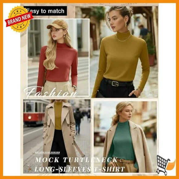 3 Pack Cotton Mock Turtleneck Long Sleeve Tops Basic Tees Undershirt - Picture 4 of 7